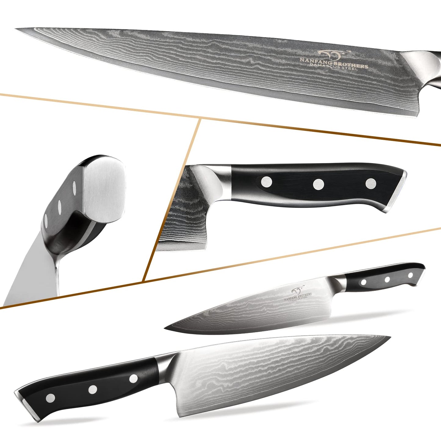 NANFANG BROTHERS 18-Piece Damascus Kitchen Knife Sets, 67-layer Japanese Damascus Steel Heat-Treated and Forged, ABS Ergonomic Handle, Ultra Sharp Chef Knife Block Set with Sharpener