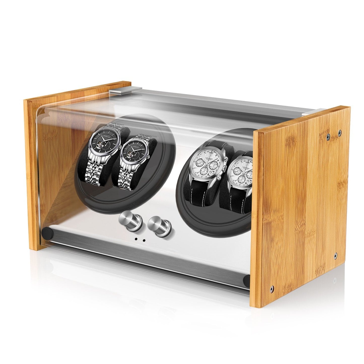 Watch Winder Smith Real Bamboo 4 Watch Winders for Automatic Watches, Precision Engineered Quiet 4 Modes Rotation and Dual Power Flexibility AC/DC