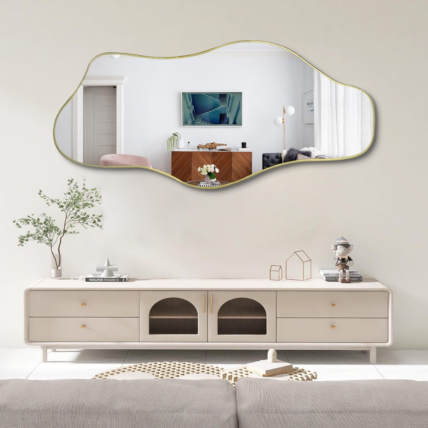DAOYIJIAJU Irregular Mirror Full Length, 67"x31" Large Asymmetrical Tempered Glass Mirror, Gold Organic Frameless Wall Mirrors for Living Room Bedroom Hallway Entryway, Horizontal or Vertical Hanging