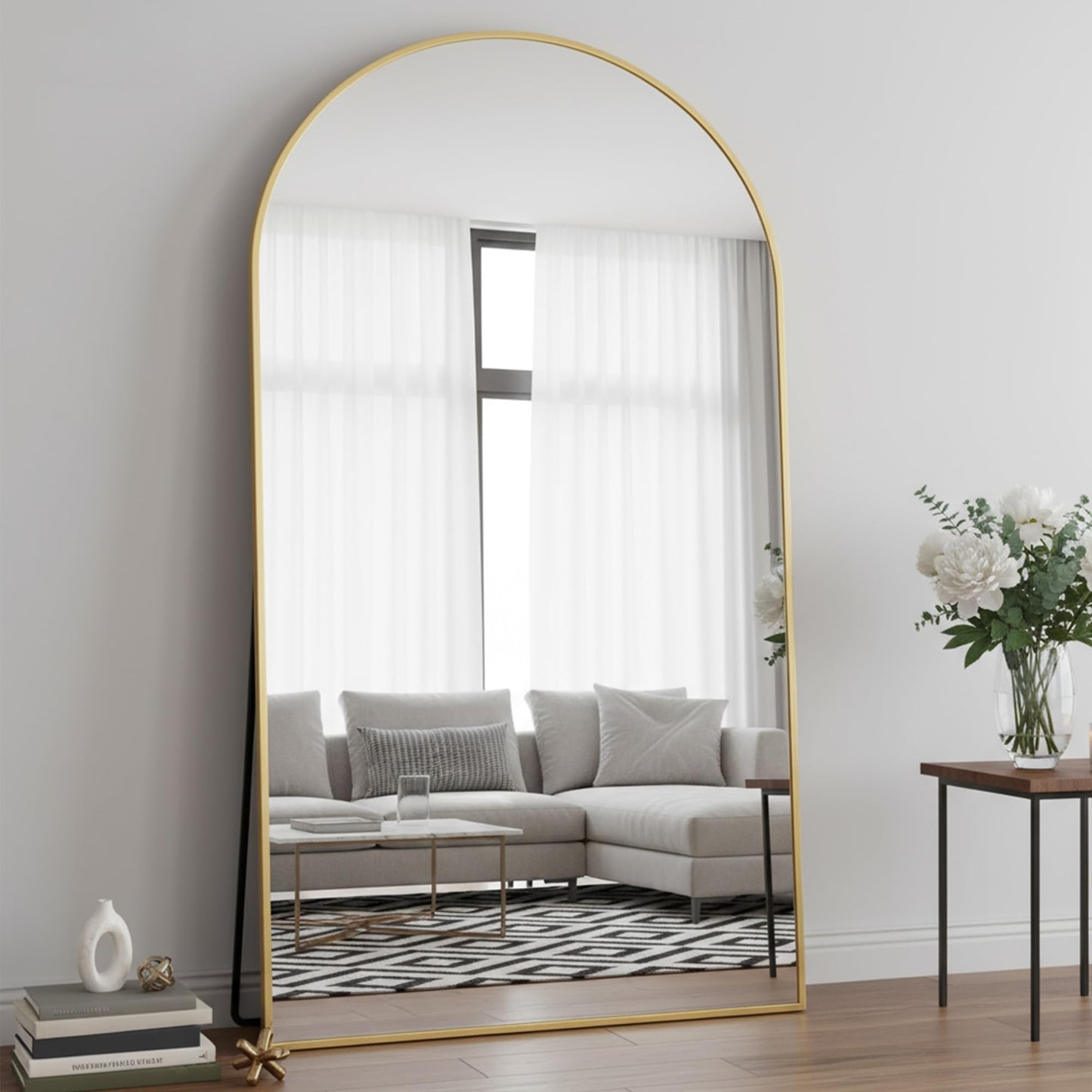 LadyNow Full Length Mirror, 86"x46" Arched Floor Mirror Freestanding, Floor Standing Full Body Mirror with Stand for Bedroom, Hanging Mounted for Living Room Cloakroom, Gold