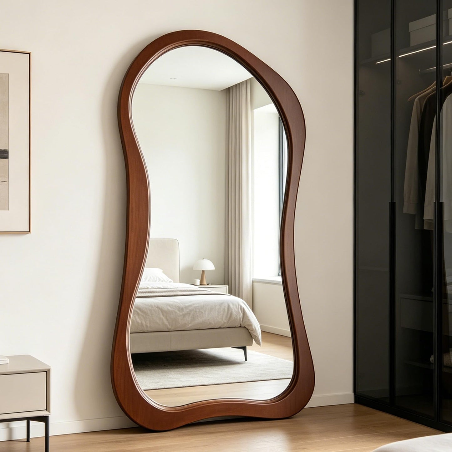 DAOYIJIAJU Irregular Full Length Mirror, 71"x33.5" Premium Oversized Organic Floor Mirror with Solid Wood Frame, Asymmetrical Full Body Mirrors for Living Room Entryway Cloakroom, Leaning/Hanging