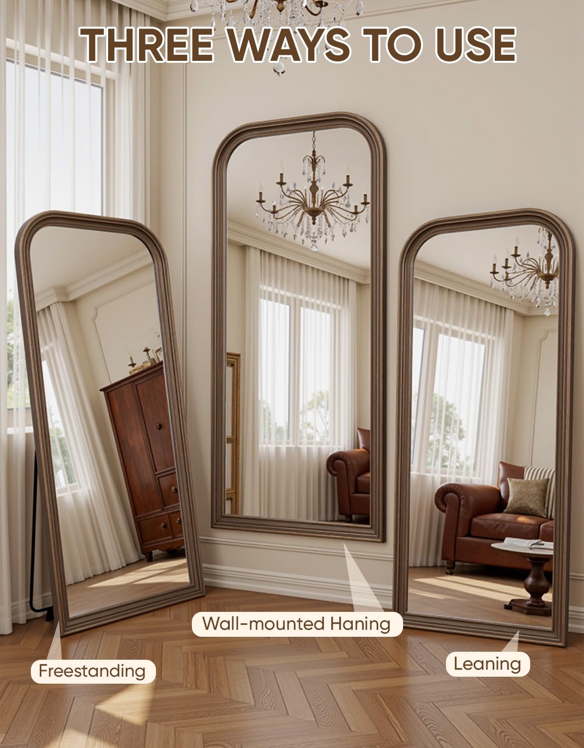 Antok 81"x41" Oversized Full Length Mirror, Extra Large Floor Mirror Freestanding or Wall-Mounted Mirror for Bedroom, Living Room, Cloakroom, Bronze