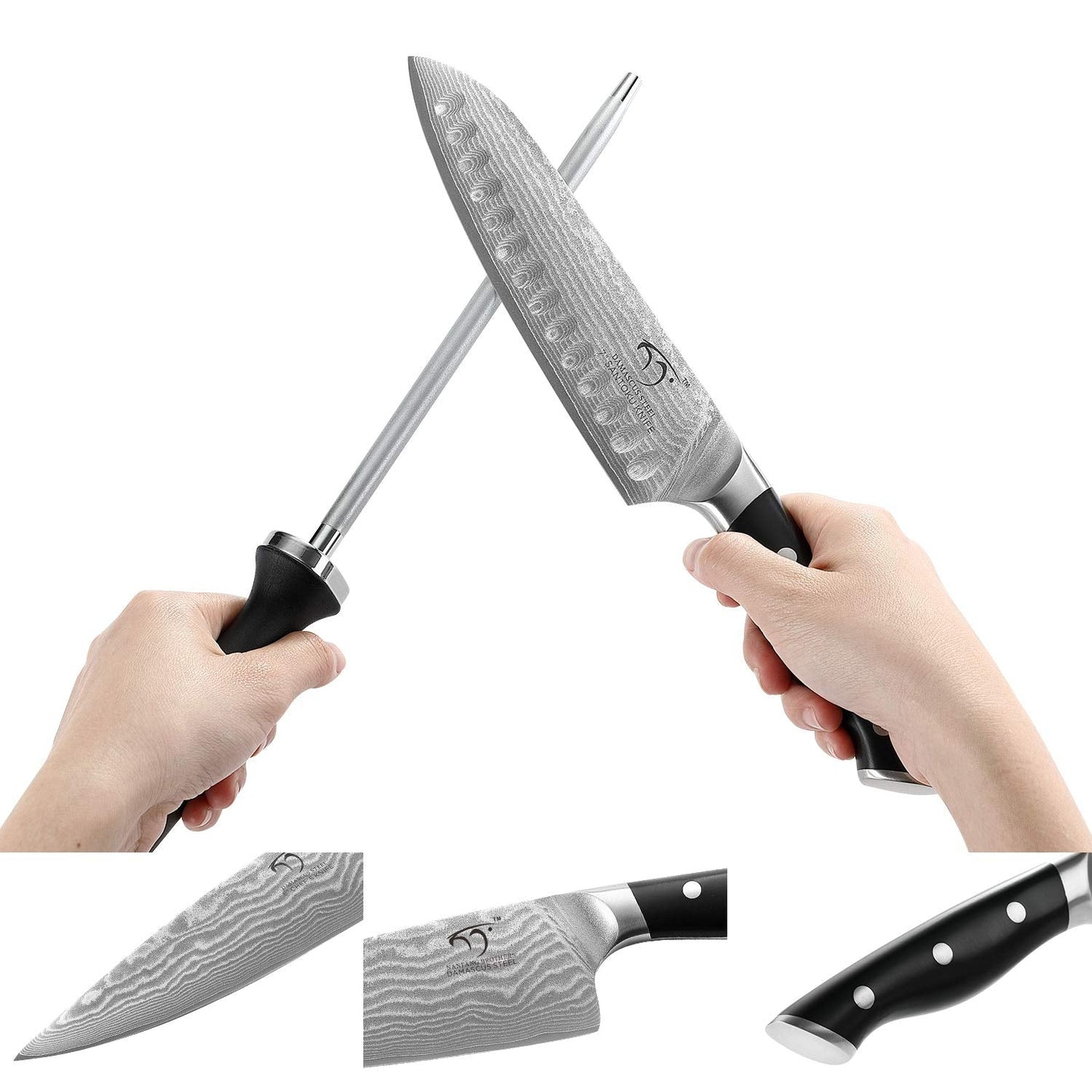 NANFANG BROTHERS 15-Piece Damascus Kitchen Knife Sets with Japanese 67-Layer Damascus Steel, ABS Ergonomic Handle for Chef Knife Set, Ultra Sharp Knife Set with Sharpener, Beechwood Block