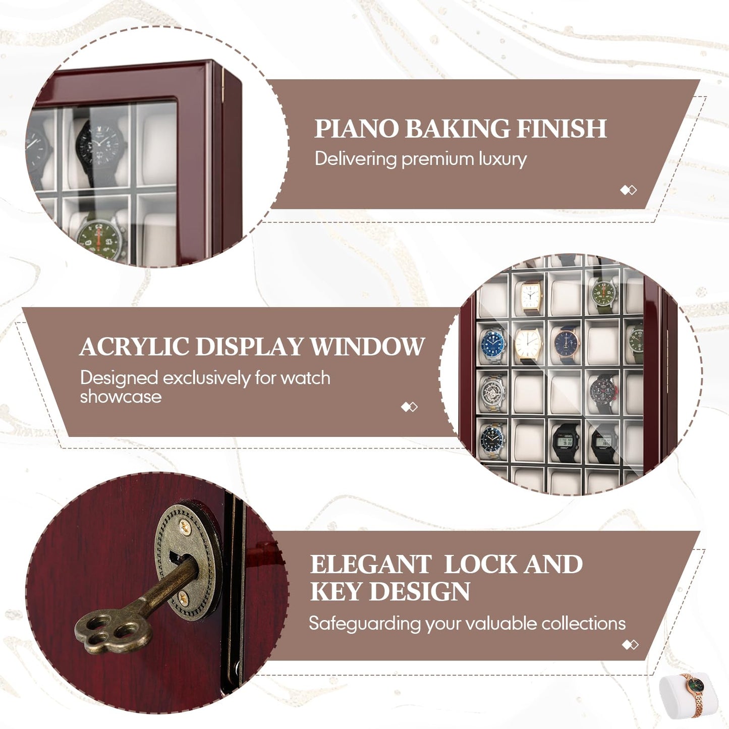 30 Piece Watch Display Case Watch Cabinets Cases Wall Mounted Shadow Box UV Protection Display Boxes with Acrylic Transparent Door Holder for Oversized Watches Collector Memorabilia Gift
