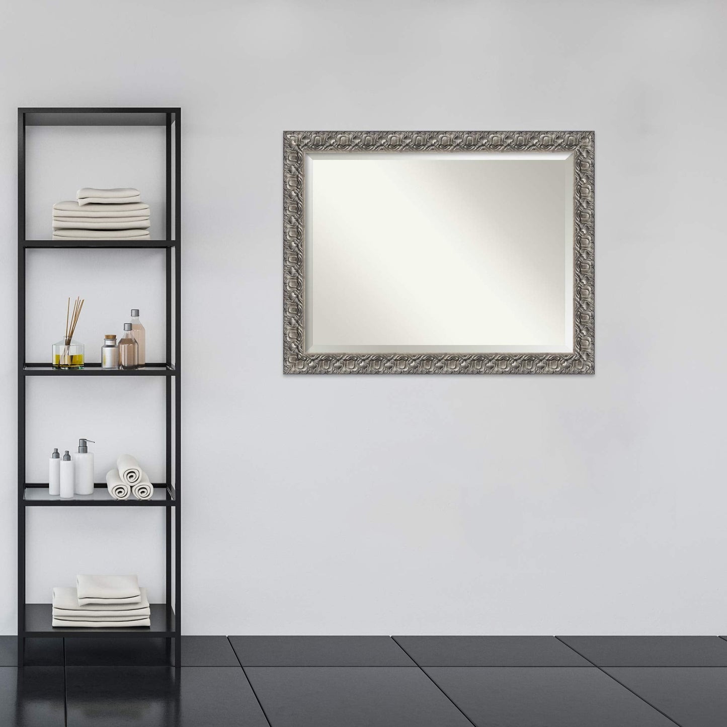 Amanti Art Silver Bathroom Mirror for Over Sink, 36x46 Silver Luxor Rectangle Vanity Mirror, X-Large Traditional Wood Frame, Hangs Horizonally and Vertically, Bathroom Wall Decor, Beveled Edge