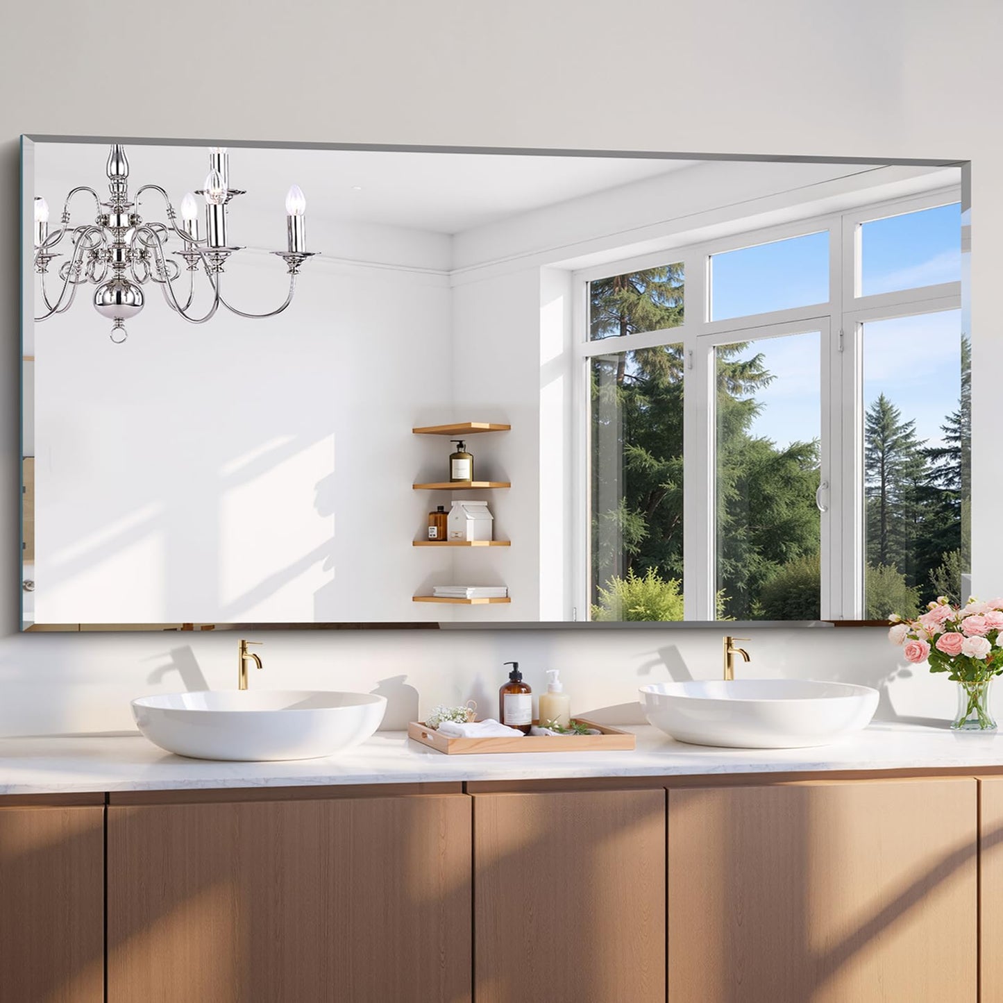 CILIBER Beveled Mirror, 30x60 Large Frameless Bathroom Mirrors for Wall, 3mm Tempered Glass Rectangle Vanity Mirror with Beveled Edge, Crystal-Clear, Hangs Horizontally or Vertically