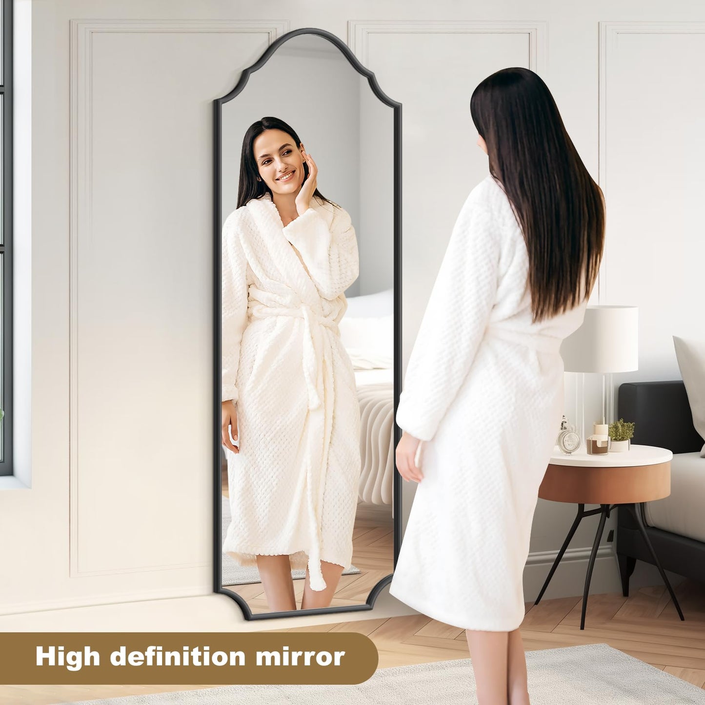 WallBeyond Arched Full Length Mirror Wall Mounted, 70"x24" Black Metal Frame Full Body Mirror for Bedroom, Living Room, Hanging or Leaning Against Wall Full Size