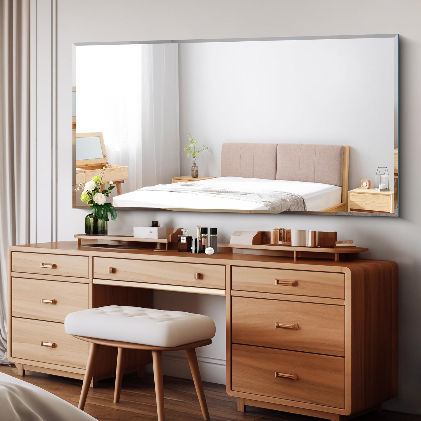 CILIBER Beveled Mirror, 30x60 Large Frameless Bathroom Mirrors for Wall, 3mm Tempered Glass Rectangle Vanity Mirror with Beveled Edge, Crystal-Clear, Hangs Horizontally or Vertically