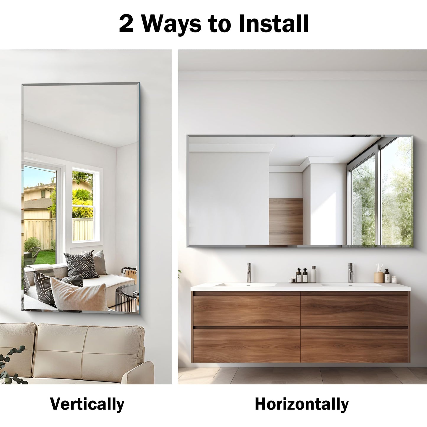 CILIBER Beveled Mirror, 30x60 Large Frameless Bathroom Mirrors for Wall, 3mm Tempered Glass Rectangle Vanity Mirror with Beveled Edge, Crystal-Clear, Hangs Horizontally or Vertically