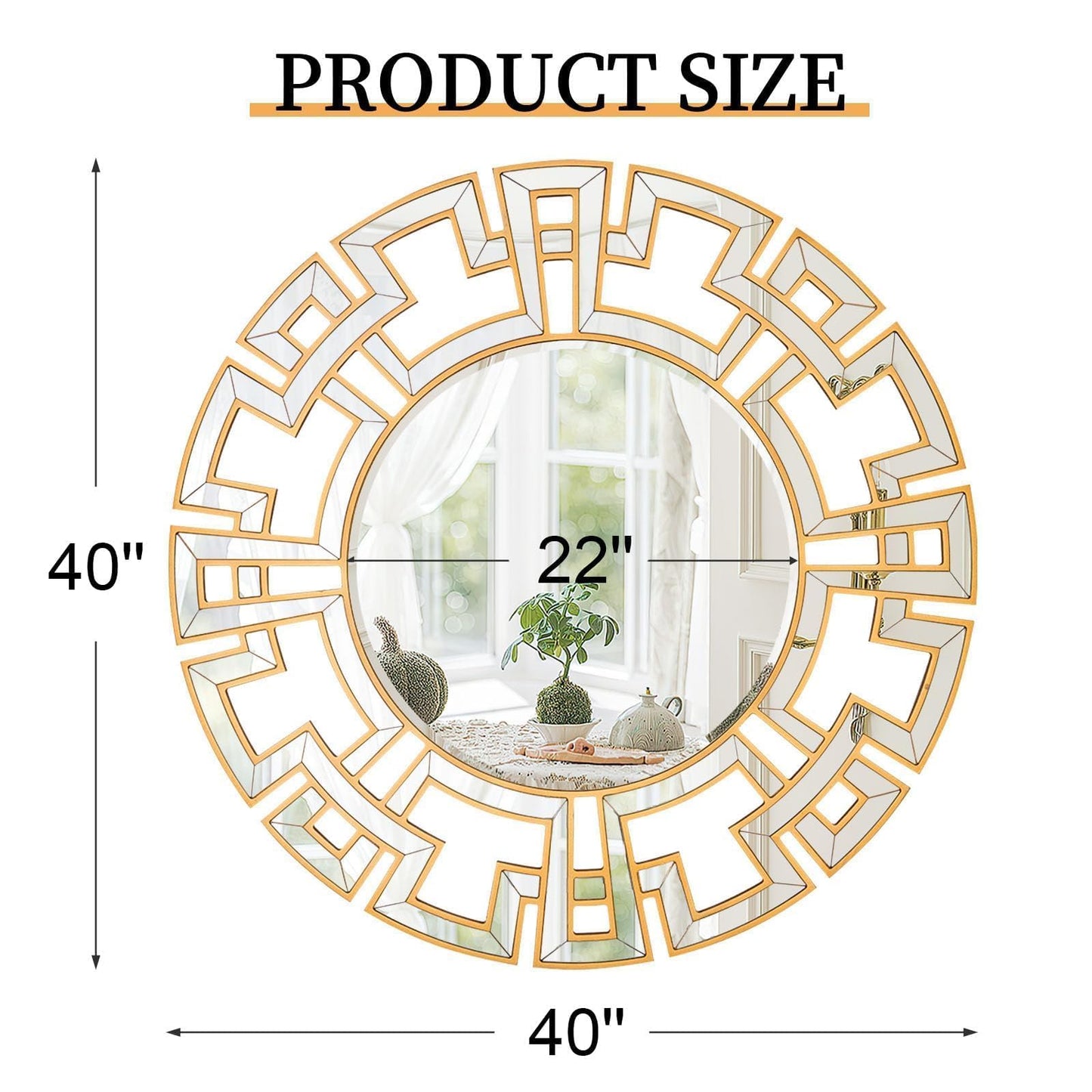 Chende Large Round Mirror, 40'' Modern Living Room Mirrorr with Beveled Glass Edge, Gold Decorative Wall Mirror with Wooden Frame for Dining Room, Entryway, Mantel, Bathroom