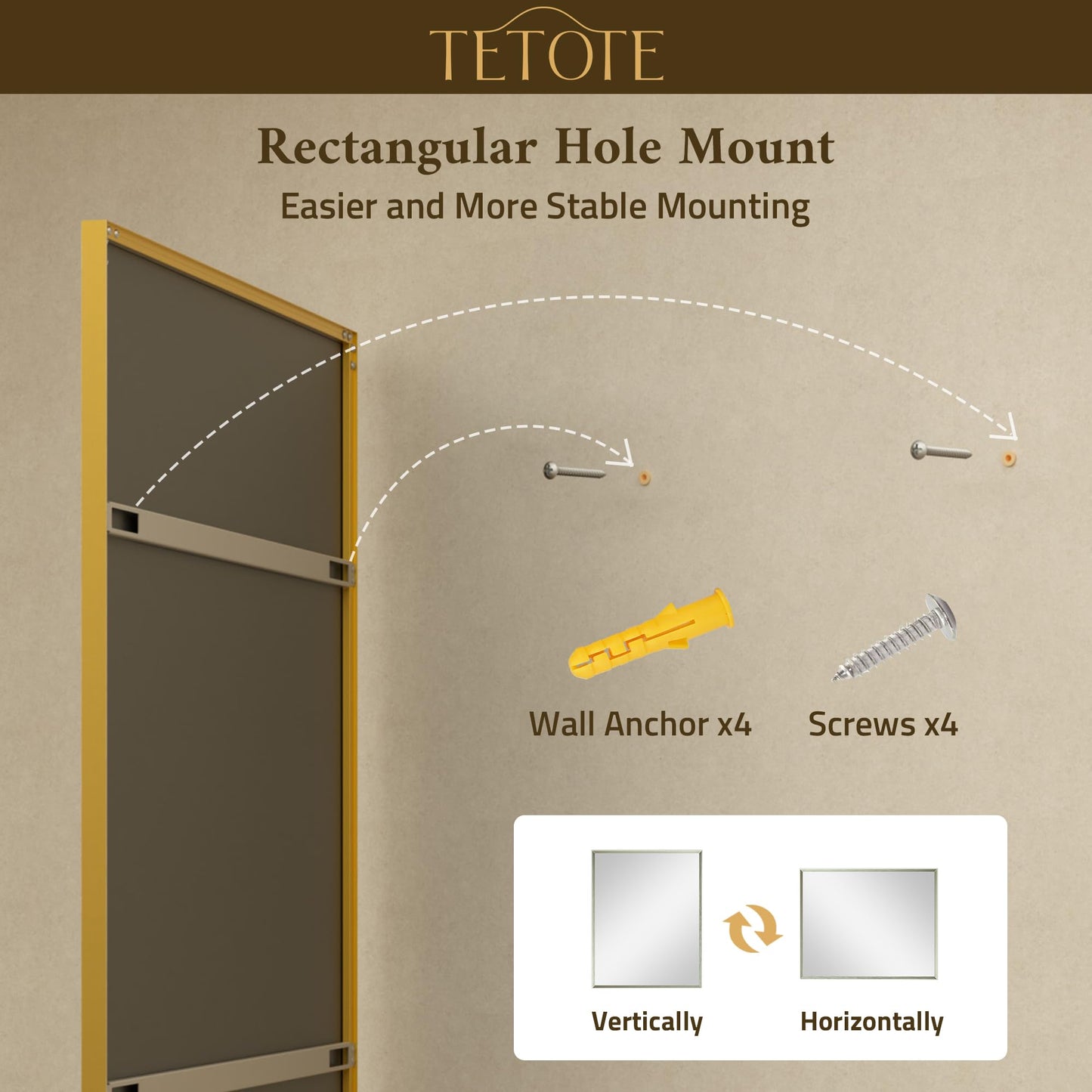 TETOTE Brushed Gold Bathroom Mirror for Over Sink 48" x 36" Large Brass Gold Beveled Framed Rectangular Vanity Mirror for Bathroom, Bedroom, Entryway, Living Room, Tempered Glass, Stronger Frame