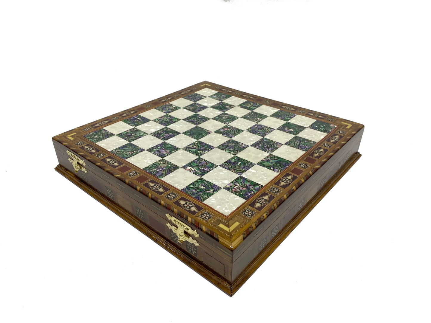 Antochia Crafts 16.5 Inches Large Chess Set - Wooden Chess Board with Mosaic Details and Legendary Hand Painted Luxury Chess Pieces (Green)