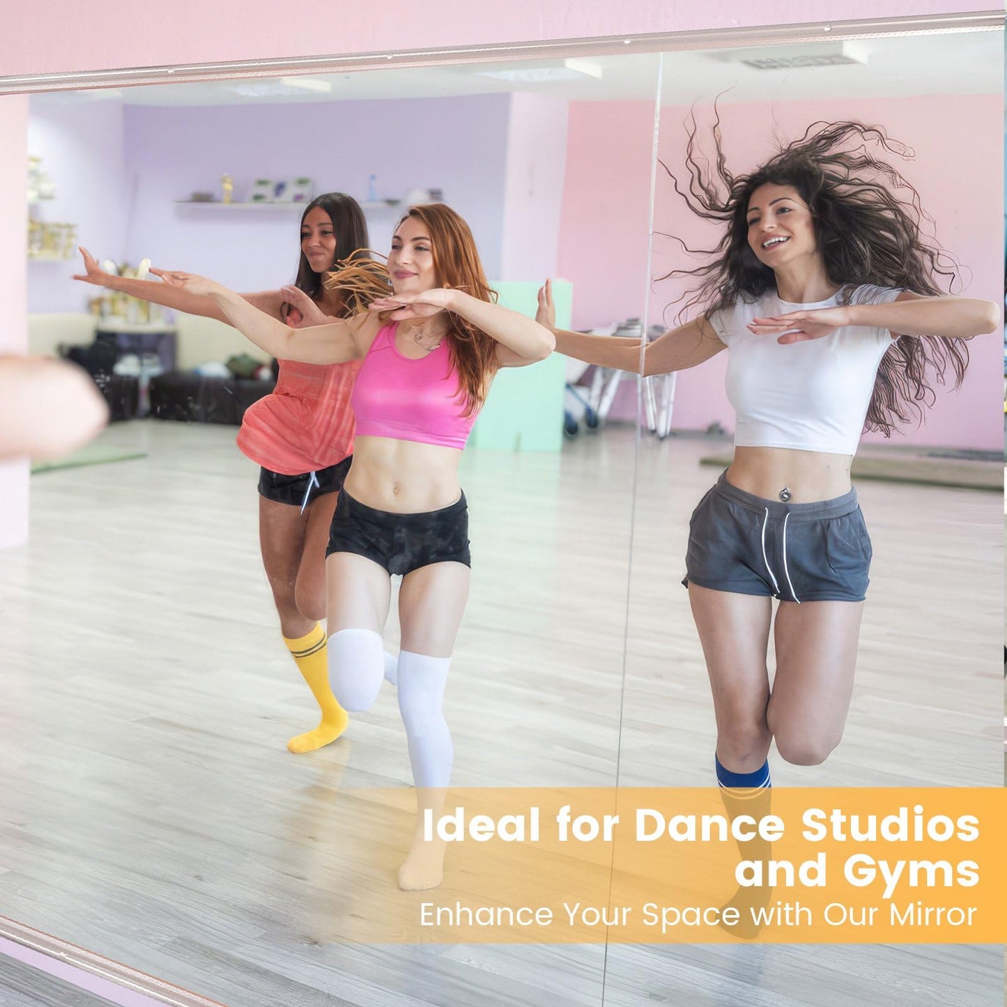 Amorho 63''x28''(Each)-2Pack Gym Mirror, Tempered Glass Frameless Full Body Mirror for Home, Yoga Studios, Dance Rooms, Garage Gyms.