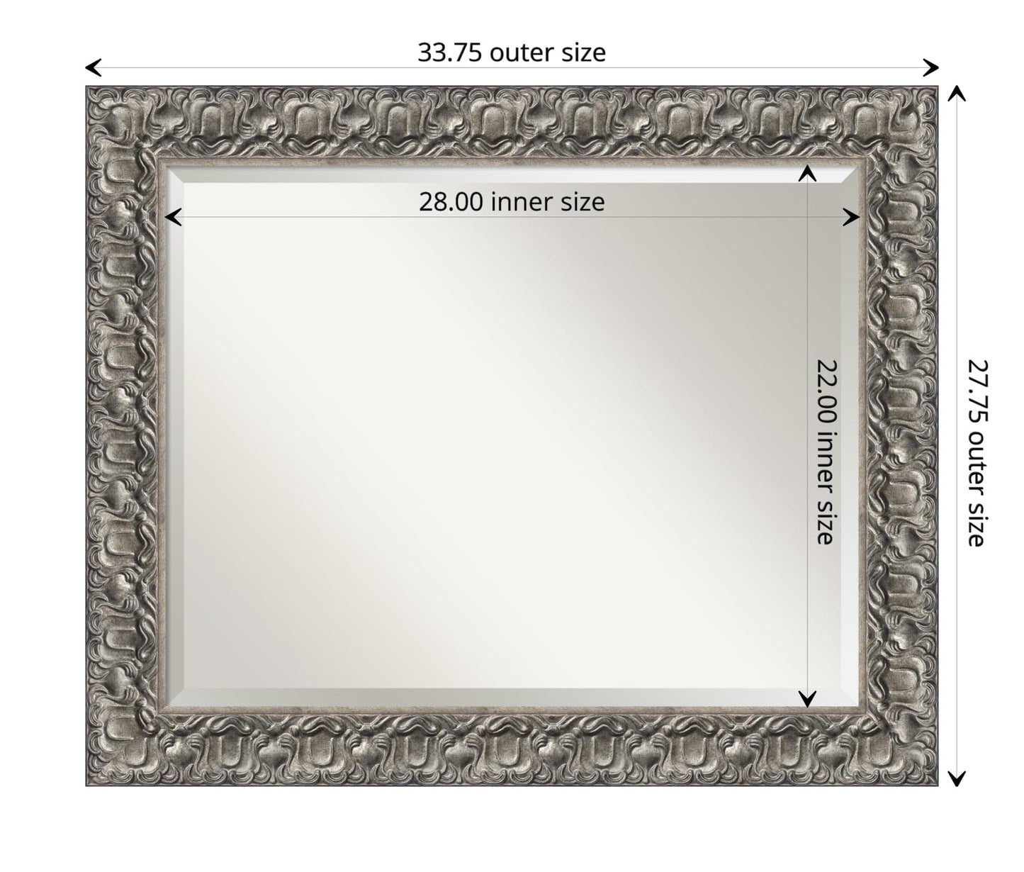 Amanti Art Silver Bathroom Mirror for Over Sink, 28x34 Silver Luxor Rectangle Vanity Mirror, Large Traditional Wood Frame, Hangs Horizonally and Vertically, Bathroom Wall Decor, Beveled Edge