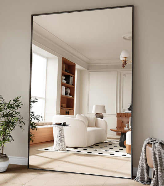 Koonmi 86"x40" Floor Mirror Full Length, Bedroom Floor Body Mirror with Stand, Large Black Mirror, Leaning, Standing or Hanging Horizontally/Vertically