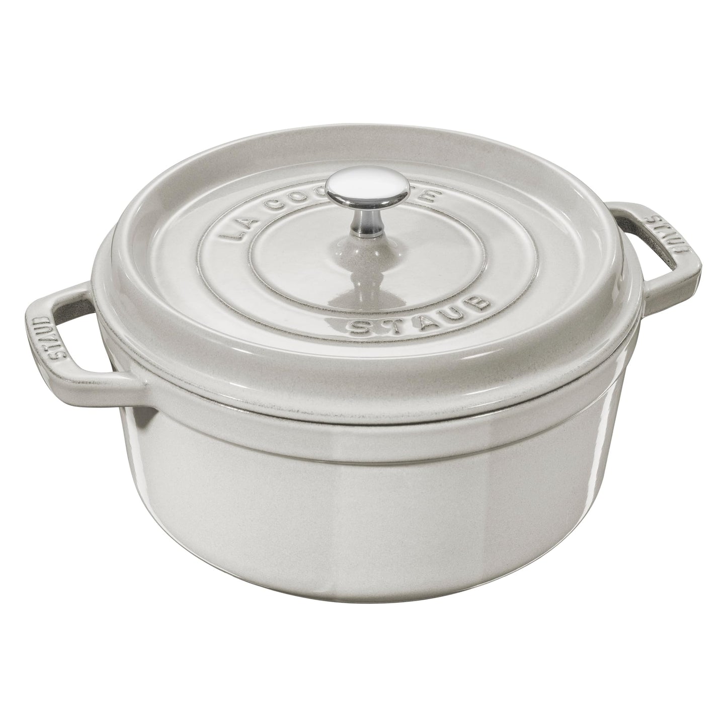 Staub Cast Iron 7-qt Round Cocotte - White Truffle