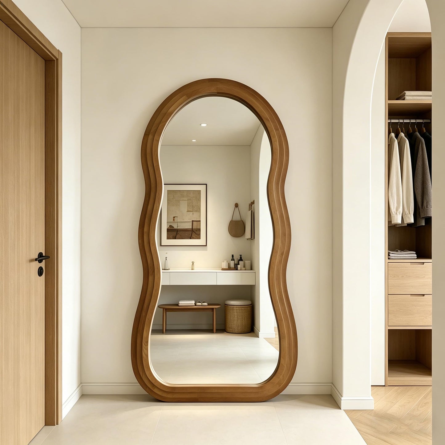 DAOYIJIAJU Wavy Full Length Mirror, 67"x31.5" Irregular Aesthetic Mirrors with Triple Layer Solid Wood Frame, Premium Organic Floor Mirror for Living Room Entryway Hallway Cloakroom, Leaning/Hanging