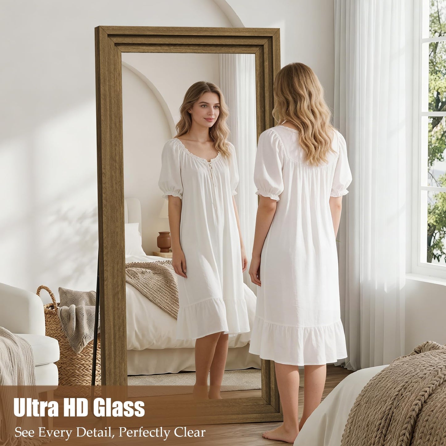 WISSMIELS Full Length Mirror 71"x30", Large Solid Wood Frame Floor Mirror, Leaning Floor Mirror, Stable Frame, Shatterproof Glass, Modern Classic Style for Bedroom, Living Room, Entryway