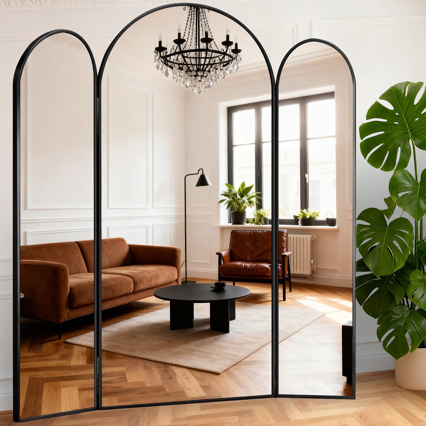 LXWZHK 3-Way Full Length Trifold Mirror, 78"x76" Oversized Large Standing Mirror with Aluminum Alloy Thin Frame, for Wedding Dress/Clothing Shop/Closet, Black
