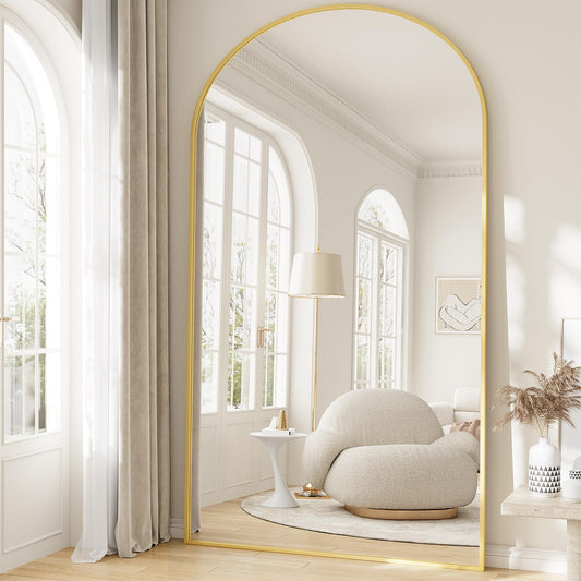 WISSMIELS Oversized Full Length Mirror, 40"x80" Large Arched Floor Mirror Full Length with Stand, Room Decor Big Full Body Mirror with HD Tempered Glass Aluminum Frame for Bedroom Living Room, Gold