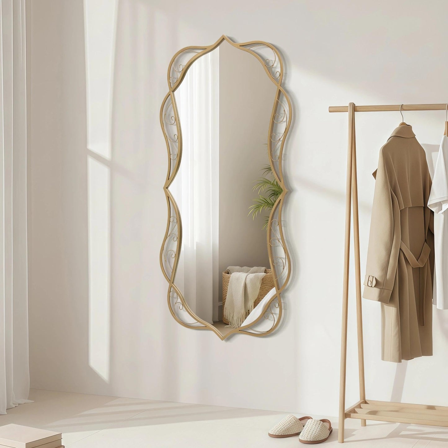 Besdomus Large Gold Bathroom Mirror: 30"x60" Scalloped Modern Long Full Length Vanity Wall Mirror - Farmhouse Decorative Vertical or Horizontal Hanging for Living Room/Entryway/Bathroom/Bedroom