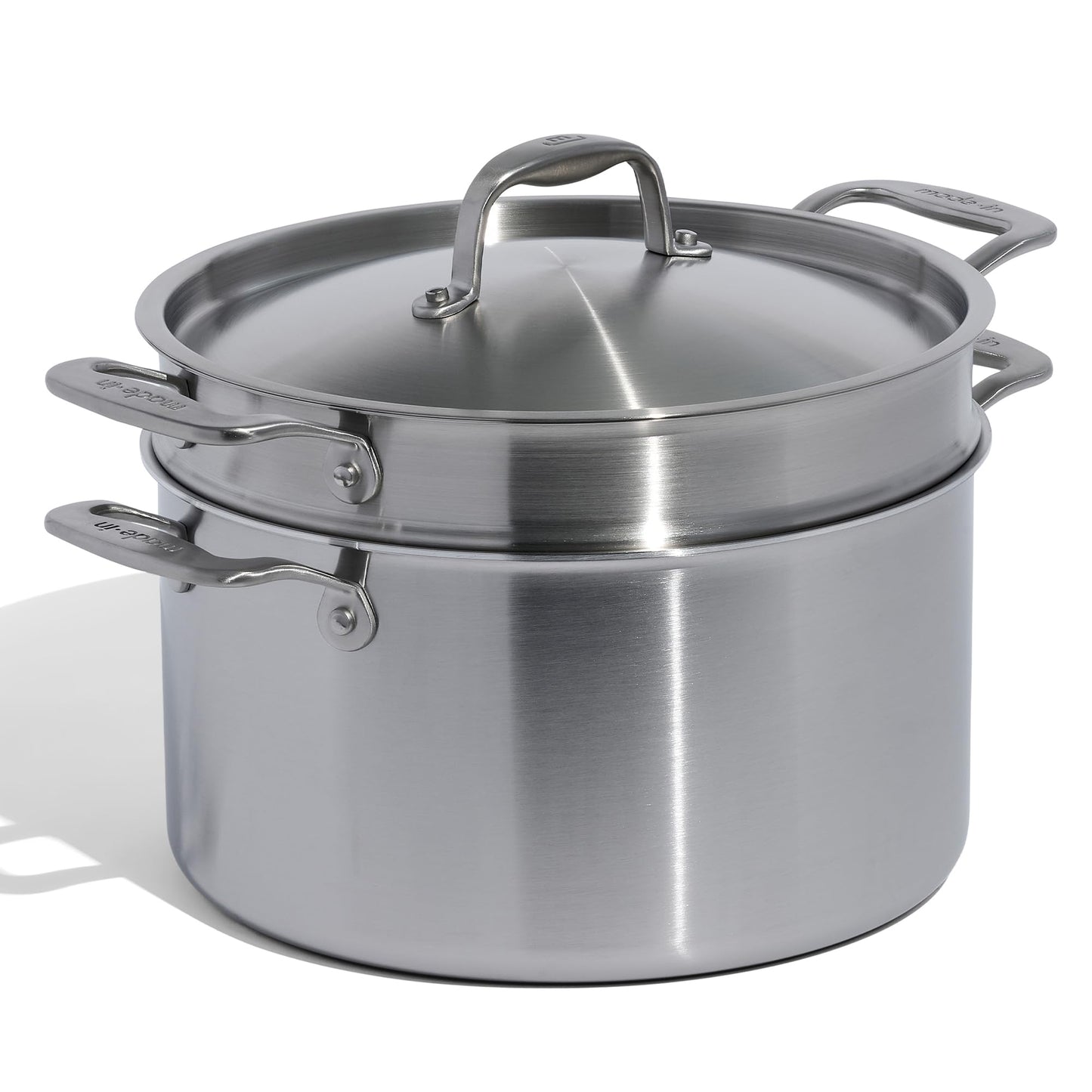 Made In Cookware | 8 Quart Stainless Steel Stock Pot With Lid and Pasta Insert | 5 Ply Stainless Clad | Professional Cookware | Crafted in Italy | Induction Compatible