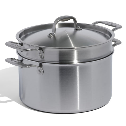Made In Cookware | 8 Quart Stainless Steel Stock Pot With Lid and Pasta Insert | 5 Ply Stainless Clad | Professional Cookware | Crafted in Italy | Induction Compatible