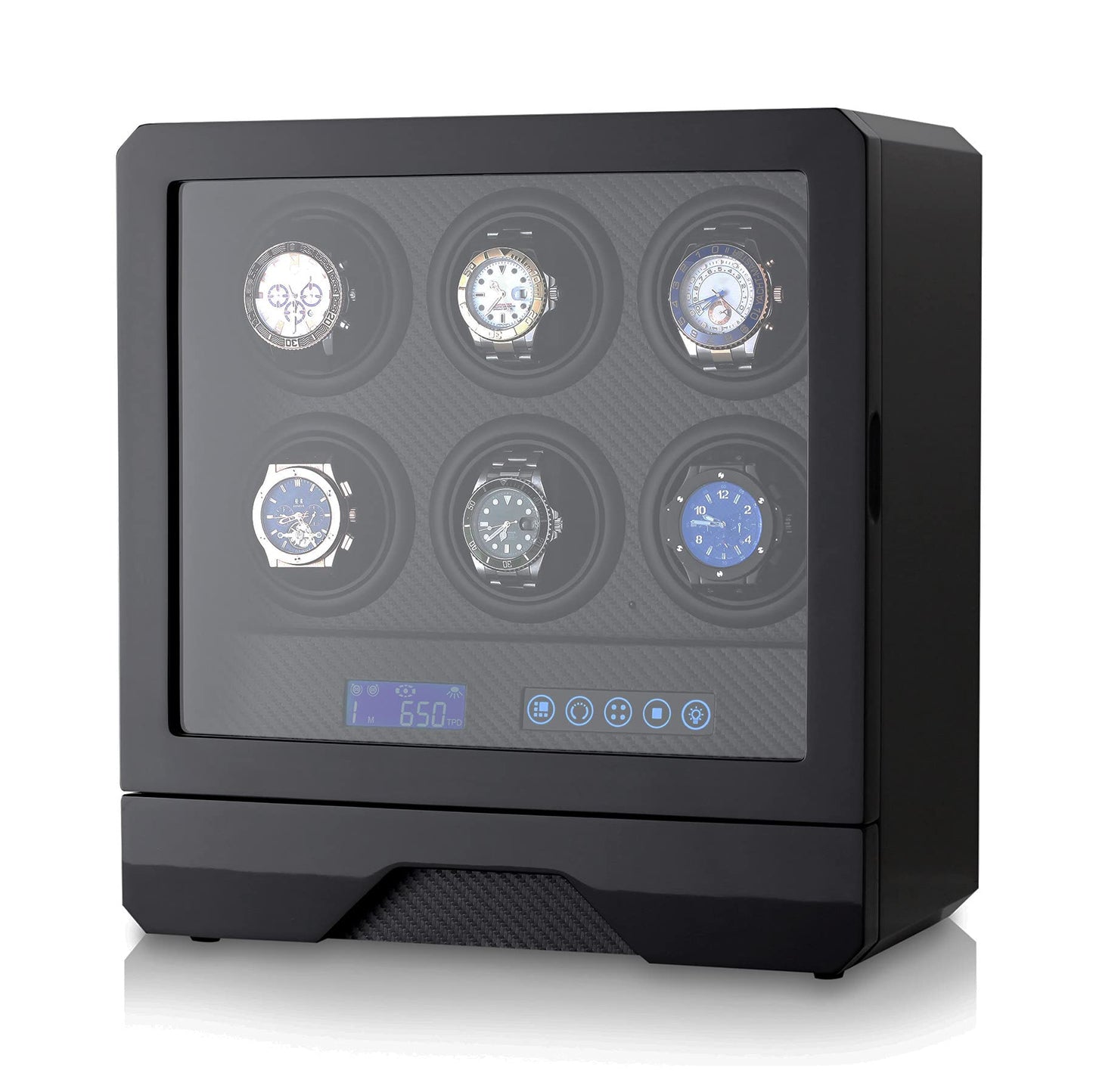 6 Watch Winder with LED Light, LCD Display and Storage Drawer