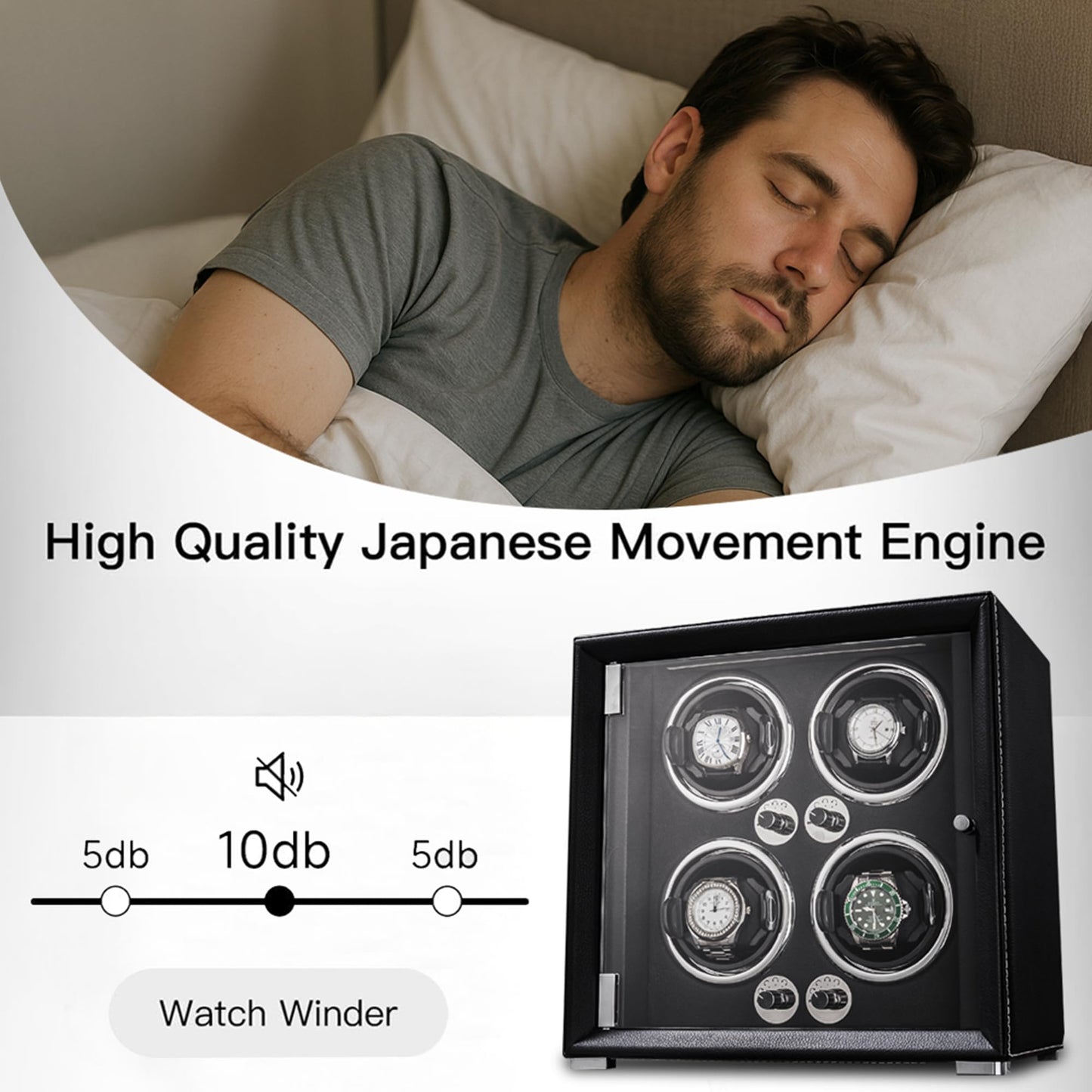 KOHUDIS Watch Winder for 2/4/6/9 Automatic Watches, high-end Leather Making, Super Quiet Mabuchi Motor, Two Power Modes, Built-in led Lights (Apricot, 4 Slots)