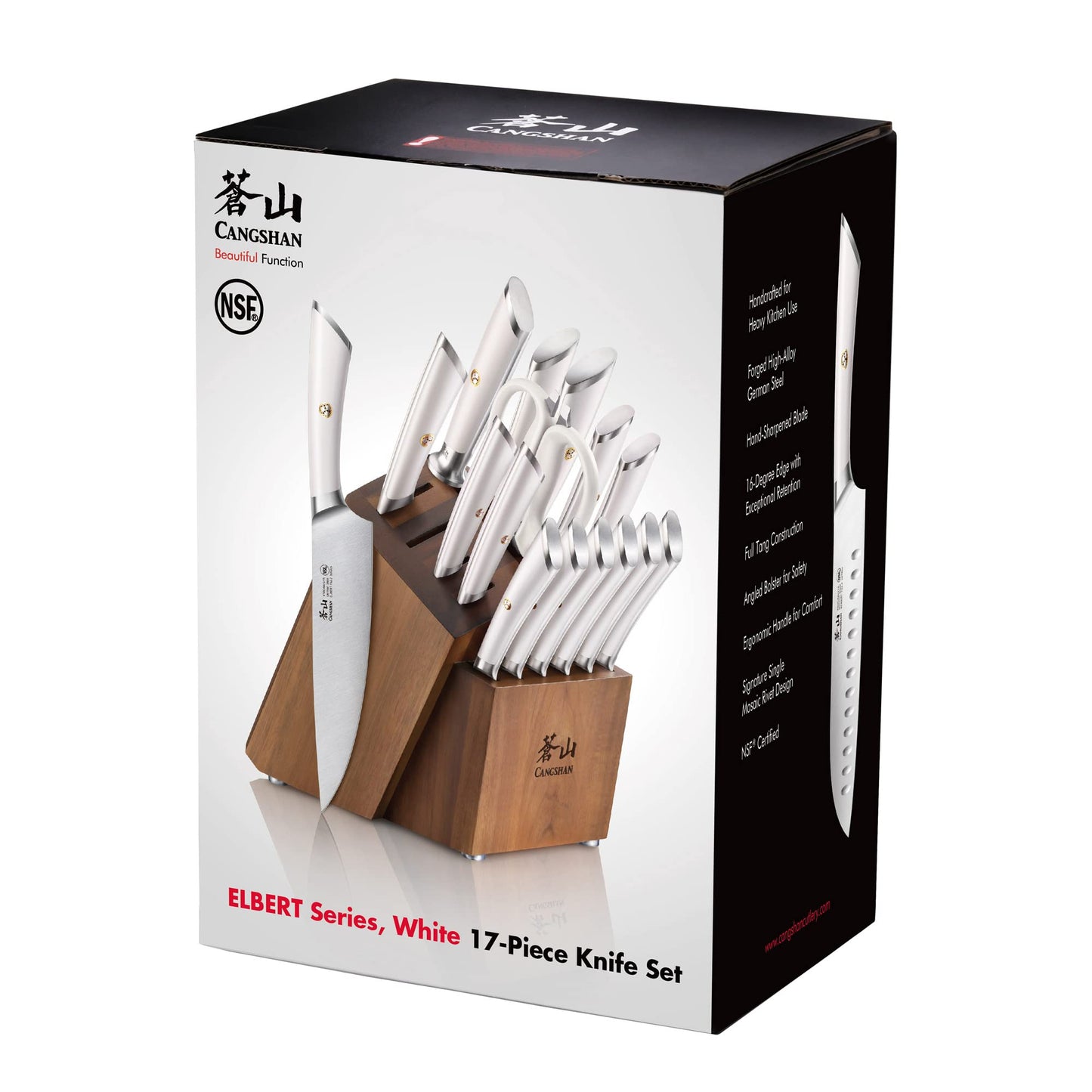 Cangshan ELBERT Series German Steel Forged Knife Block Sets (17-Piece, White)