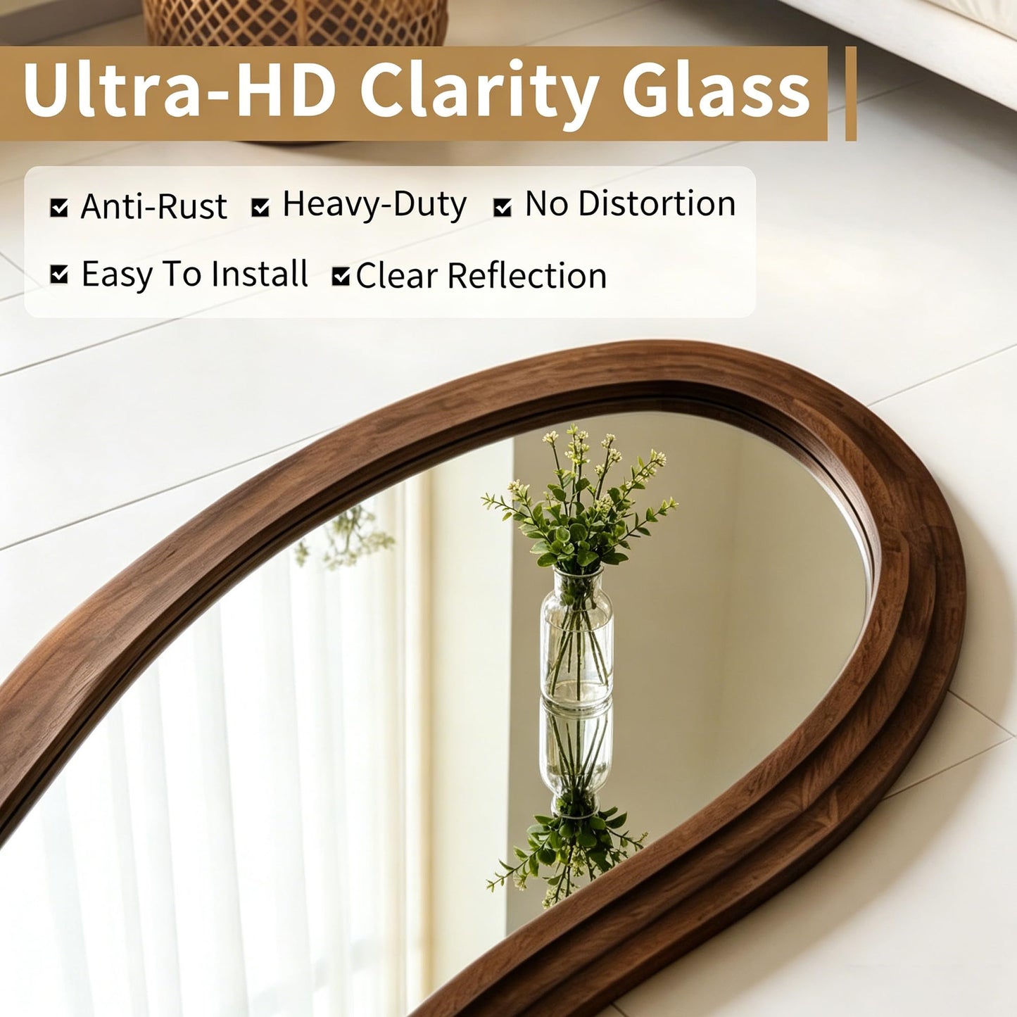 DAOYIJIAJU Large Irregular Floor Mirror, 67"x31.5" Organic Floor Mirrors with Triple Layer Solid Wood Frame, Premium Asymmetrical Full Body Mirror for Living Room Entryway Bedroom, Leaning/Hanging