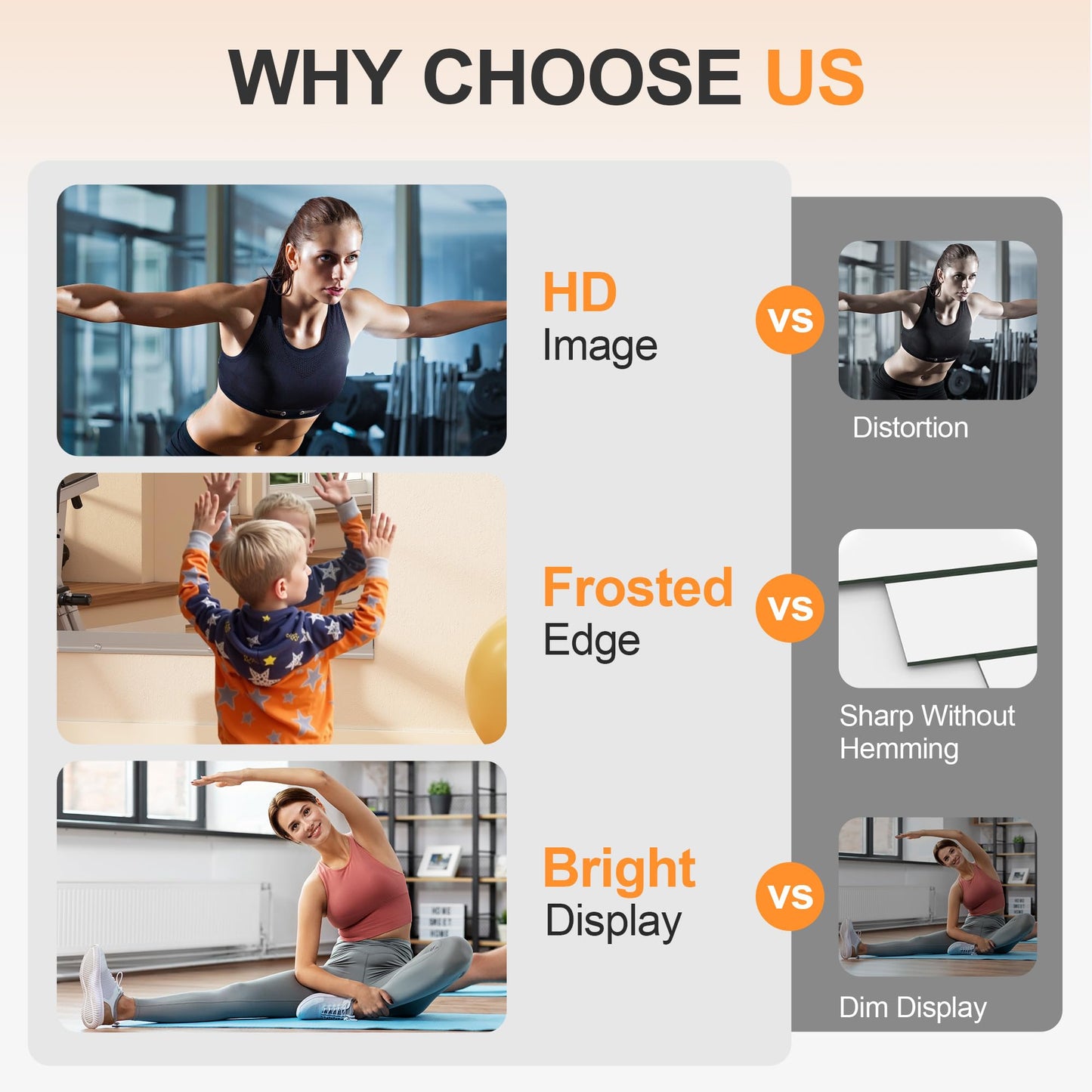 Hasipu Home Gym Mirror, 71"x32" Each, 2-Pack Frameless Wall Mounted Mirrors with Glass Clamps & 2 Aluminum Rail, Large Body Mirror for Home Gym, Yoga Studio, Bedroom, Silver Tempered Glass
