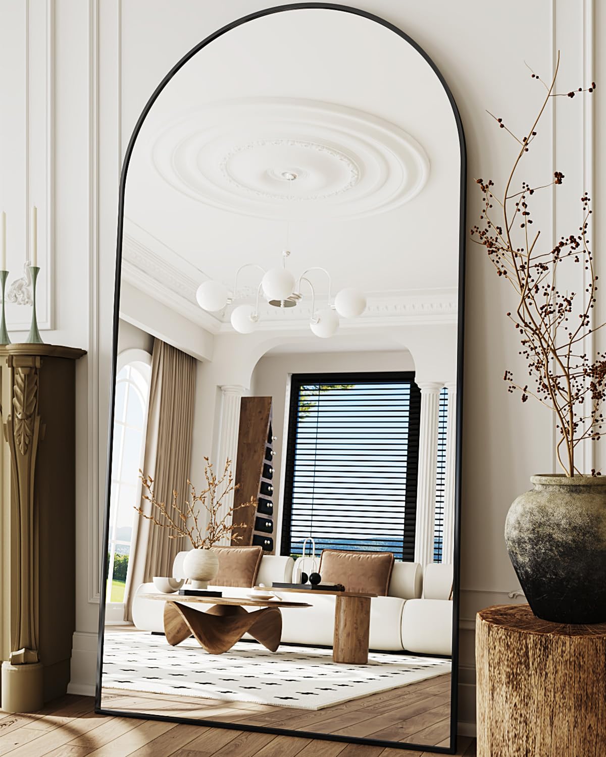 LadyNow Full Length Mirror, 81"x41" Oversized Floor Mirror Freestanding, Full Body Floor Standing Mirror with Stand, Hanging Mounted for Bedroom Living Room, Black, Arched Style