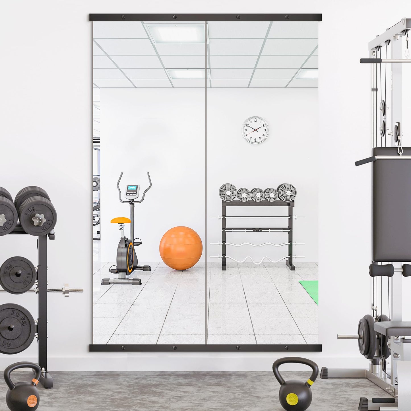 TRAHOME Home Gym Mirror for Wall,70x24x2PCS Full Length,Glass Frameless Body Large Mirror for Home Gym,Workout,Bedroom,Garage(Black)