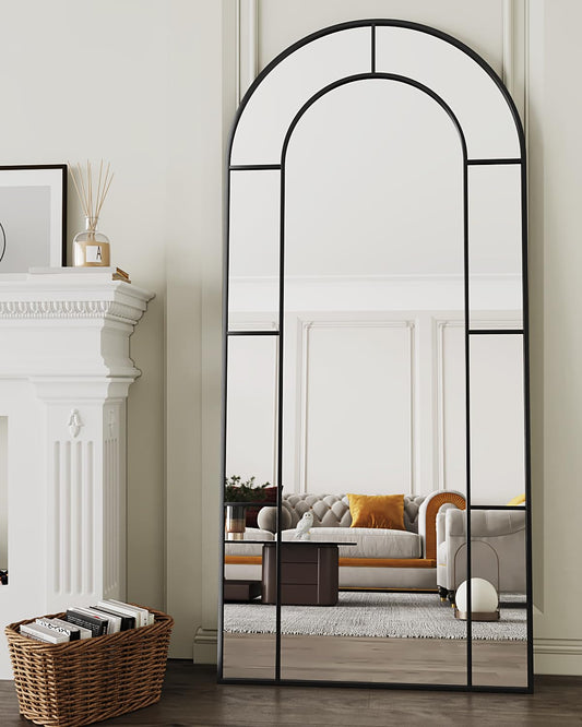 Antok 71" x 32" Full Length Mirror, Floor Mirror Arched Window Decorative Mirror, Metal Framed Decor Farmhouse Floor Mirrors Art Pane Mirrors Wall Decor for Bedroom, Living Room, Entryway Black