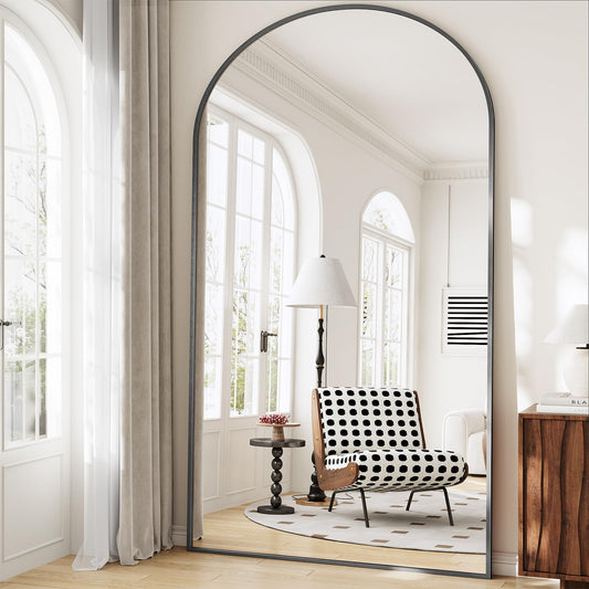 WISSMIELS Oversized Full Length Mirror, 40"x80" Large Arched Floor Mirror Full Length with Stand, Room Decor Big Full Body Mirror with HD Tempered Glass Aluminum Frame for Bedroom Living Room, Black