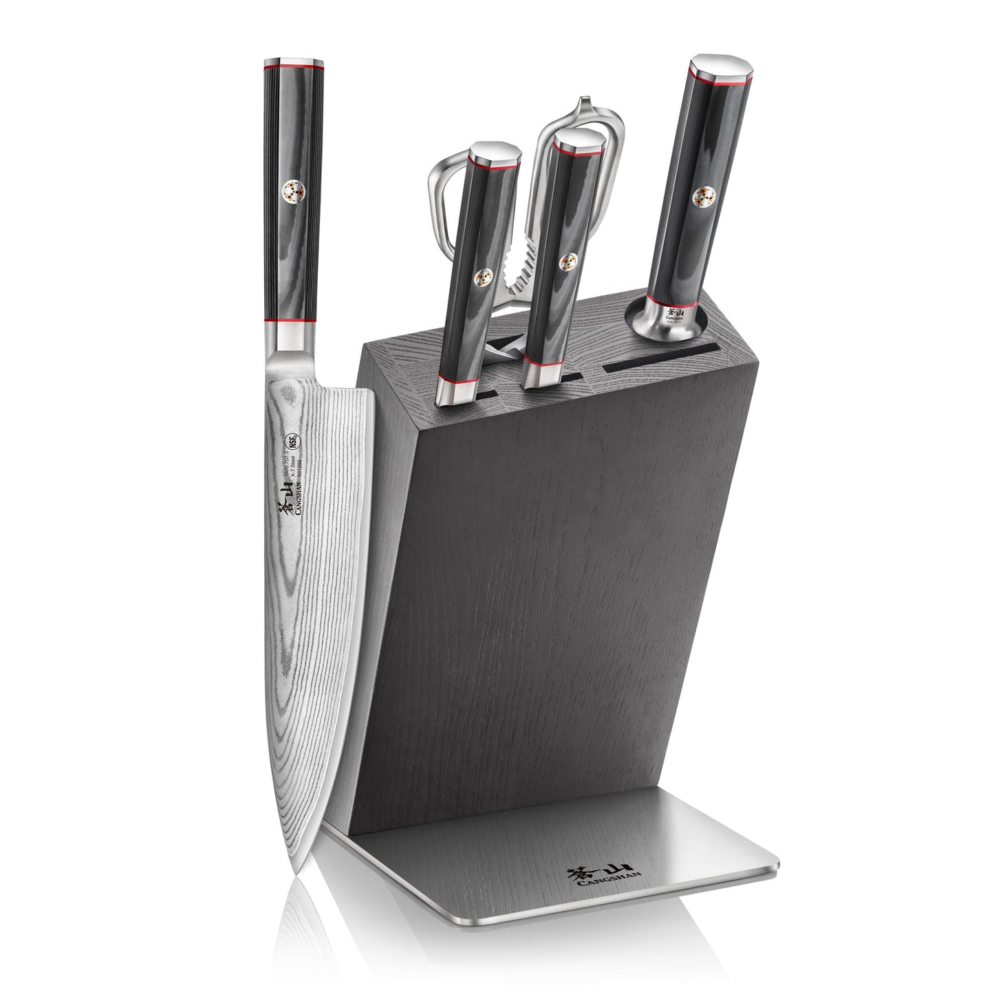 Cangshan YARI Series HUA Knife Block Set, X-7 Damascus Steel, Ash Wood Block (6-Piece)