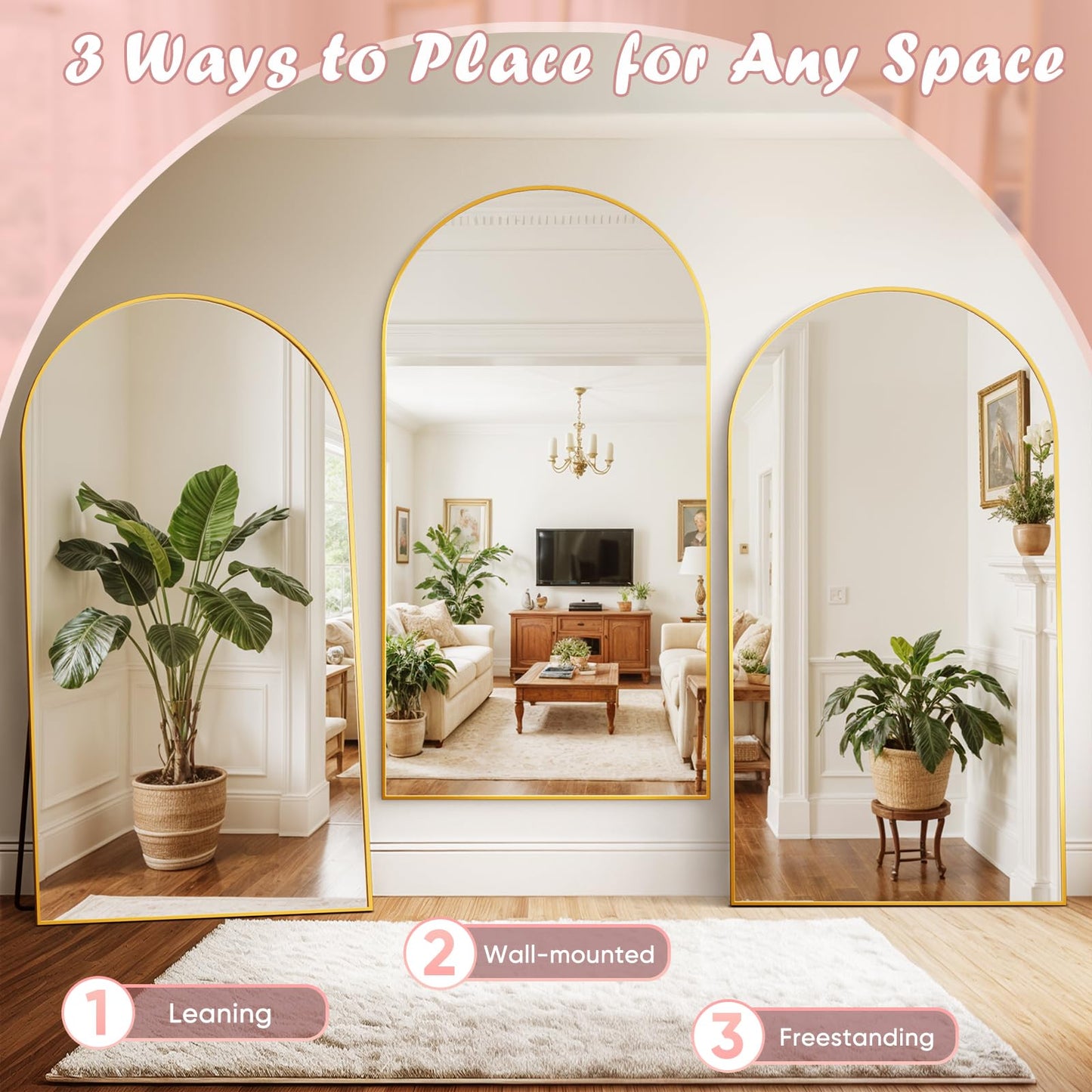 Novlux Full Length Mirror, 81" x 41" Arched Full Body Mirror Large Standing Floor Mirrors, Mirrors for Bedroom, Bathroom, Living Room Standing or Wall Leaning, Gold