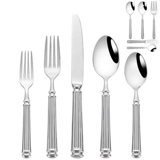 65-Piece Heavy Duty Silverware Set for 12, 18/10 Stainless Steel Forged Flatware Set, Flatware Set with Serving Utensil, Extra Thick Heavy Weight, Ideal for Gift