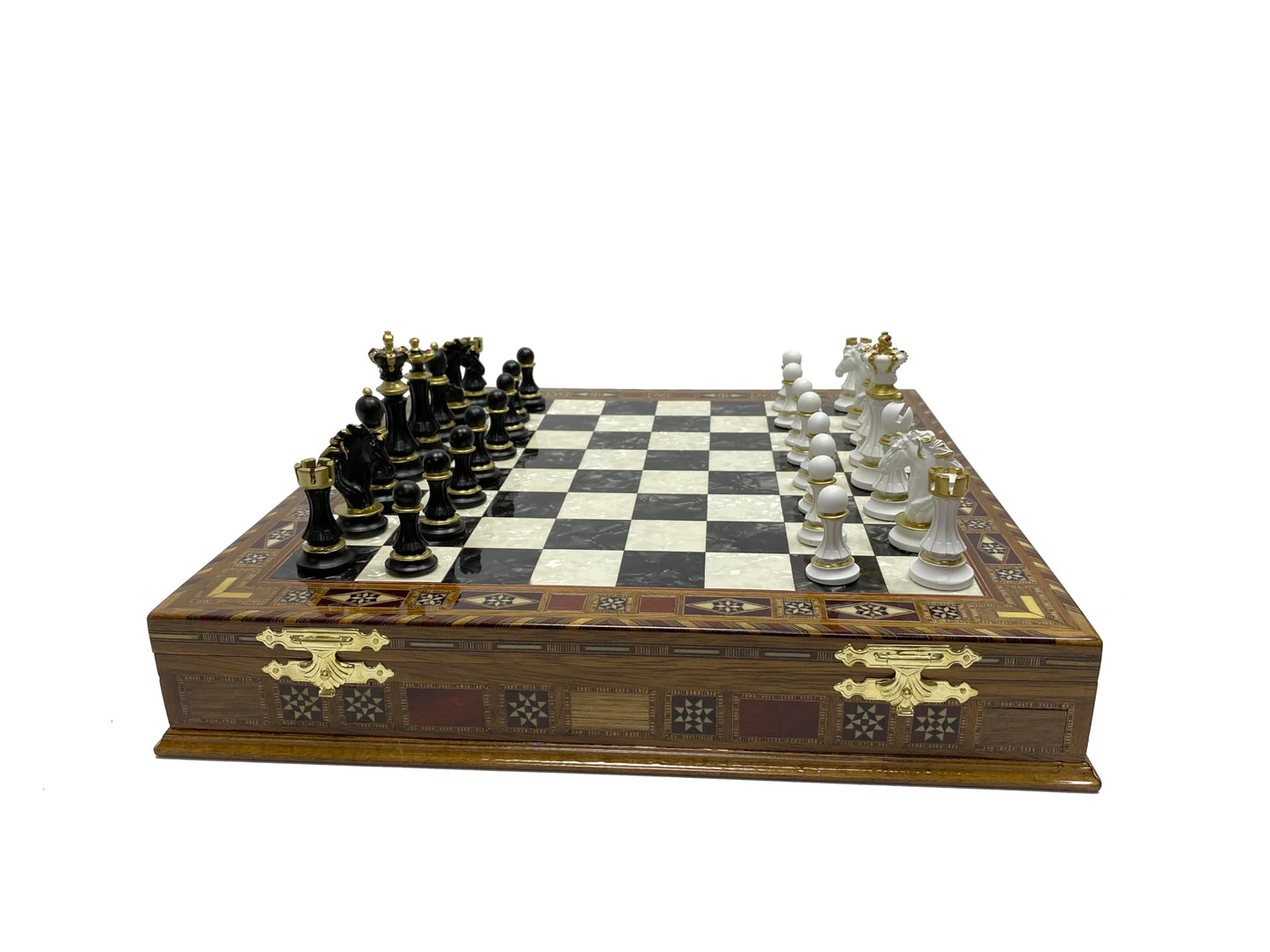 Antochia Crafts 16.5 Inches Large Chess Set - Wooden Chess Board with Mosaic Details and Legendary Hand Painted Luxury Chess Pieces (Black)