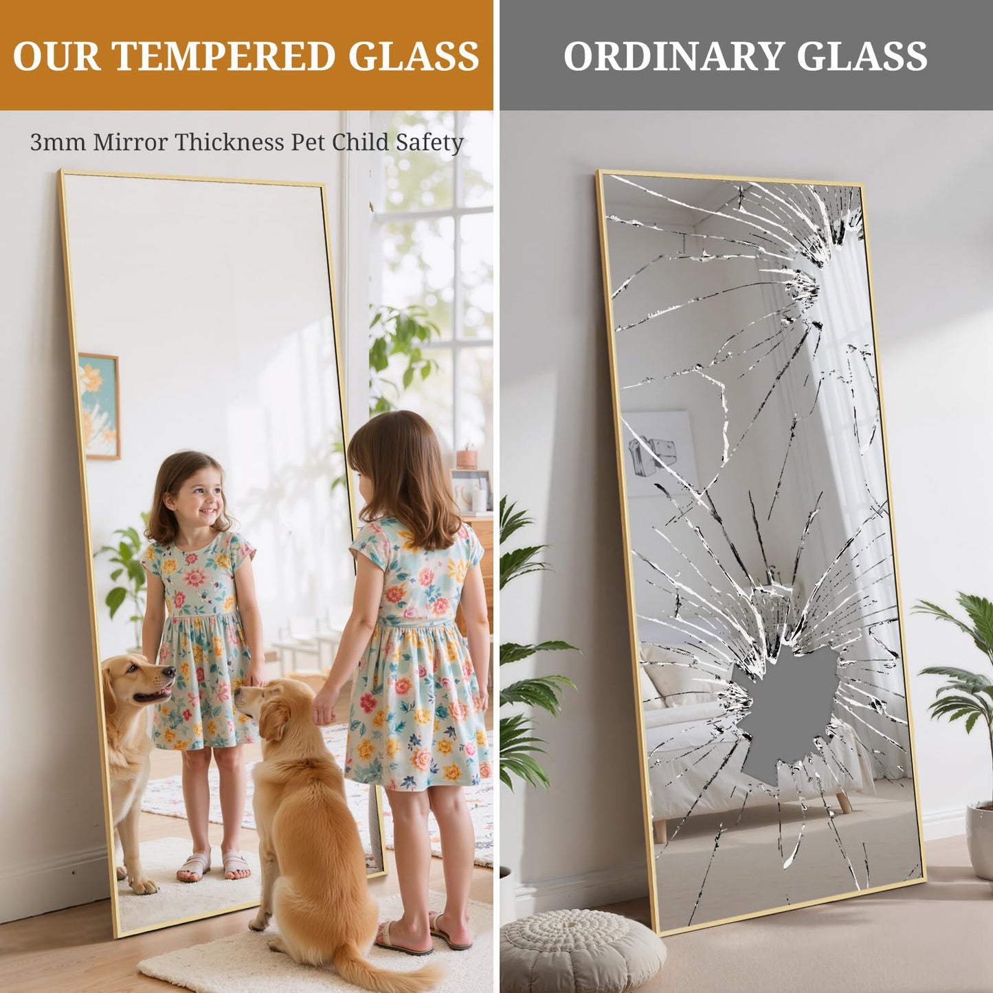 Accver Full Length Mirror 71"x26" Full Body Mirror Rectangle Free Standing Wall Mounted Leaning Floor Mirrors with Stand Aluminum Alloy Frame for Bedroom Cloakroom, Gold
