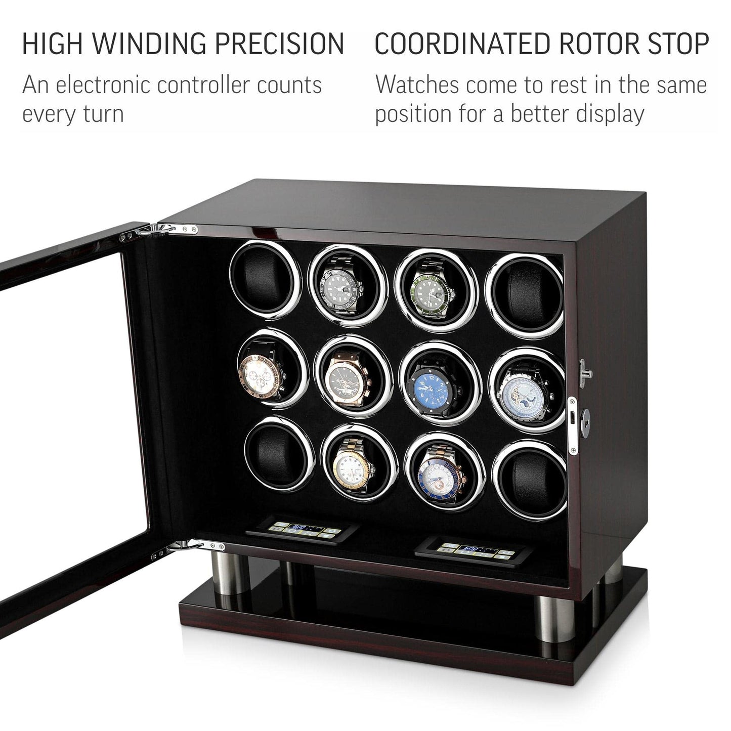 12 Watch Winder for Automatic Watches with LED Light and LCD Touchscreen Control (White)