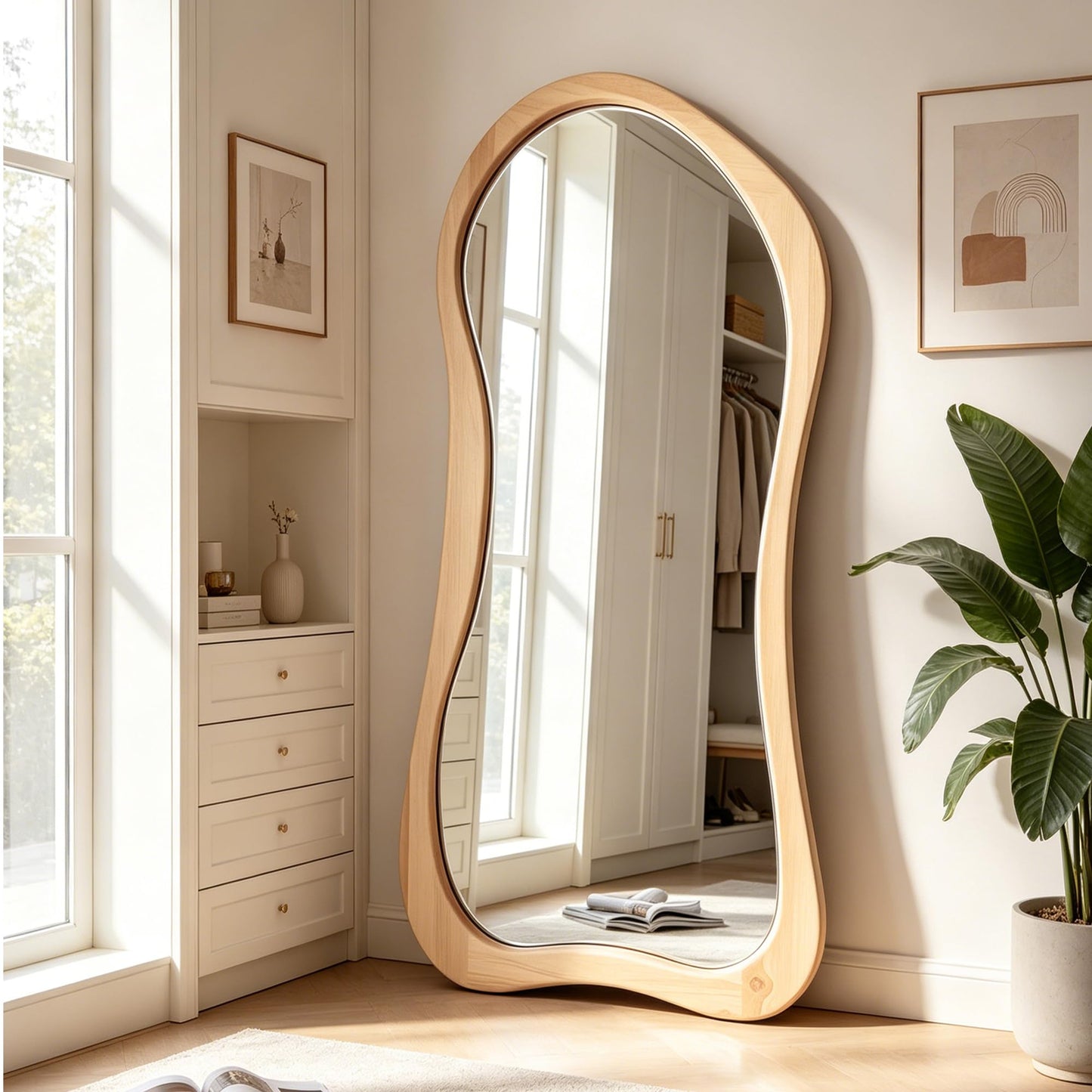 DAOYIJIAJU Large Irregular Mirror, 67"x31.5" Asymmetrical Full Body Mirrors with Solid Wood Frame, Premium Organic Aesthetic Floor Mirror for Living Room Entryway Hallway Cloakroom, Leaning/Hanging