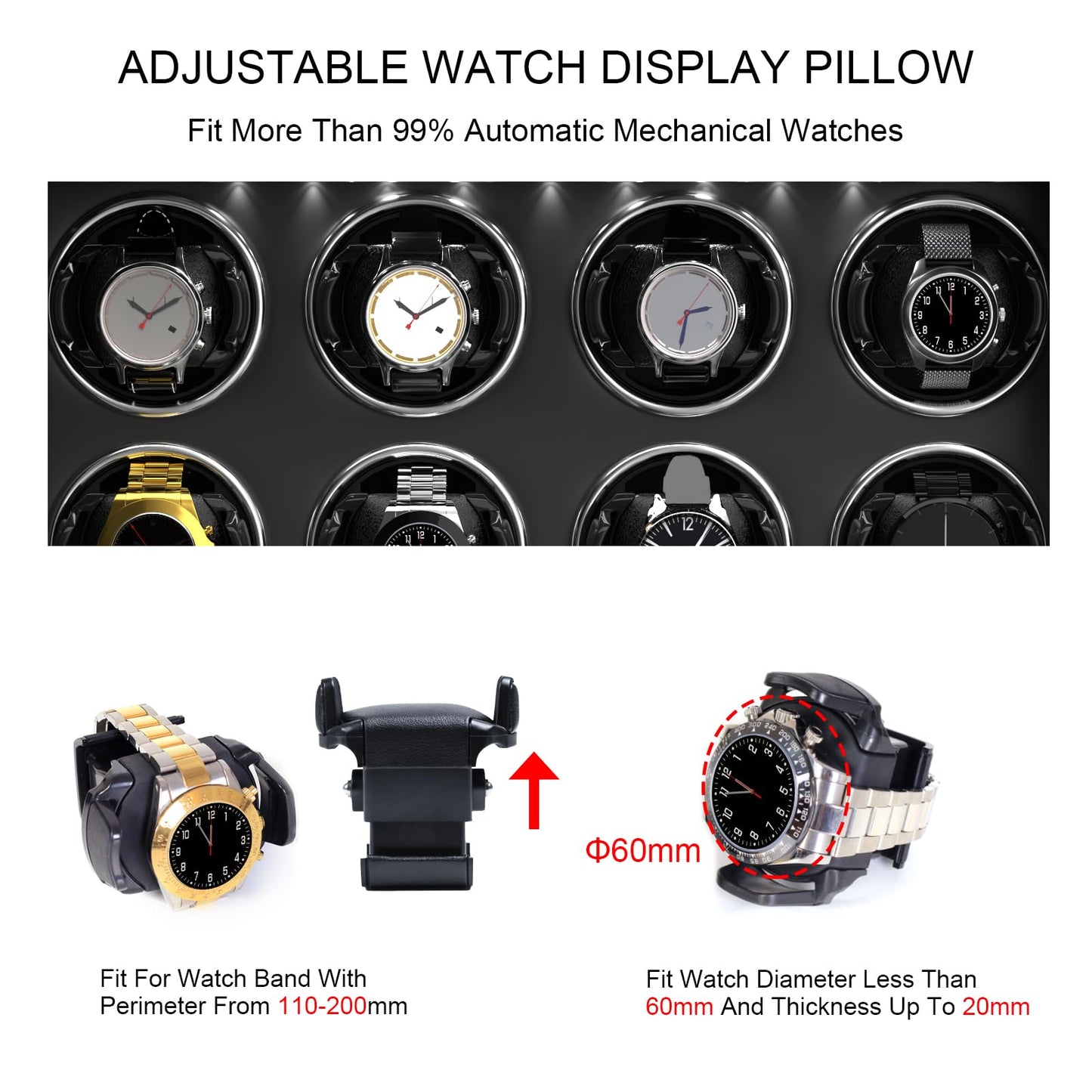 DUKWIN Watch Winder for 8 Automatic Watches, Lockable,6 Watch Storage Places and Jewelry Storage, Super Quiet Mabuchi Motor