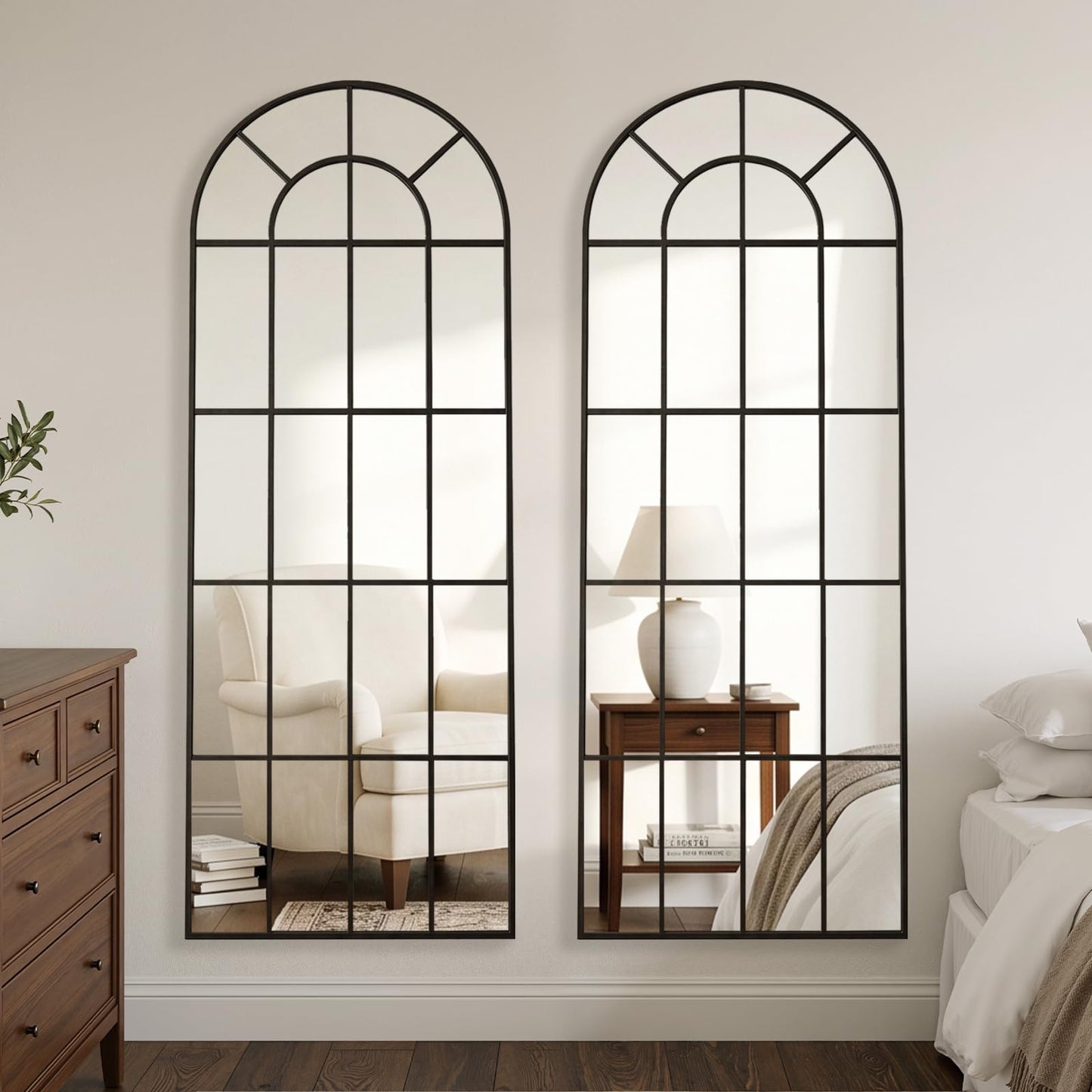 Anpark Arched Windowpane Mirror Full Length 71"x30" Wall Mounted Black Art Pane Farmhouse Decorative Floor Mirror Leaning Hanging Wall Mirror for Bedroom Living Room Entrance
