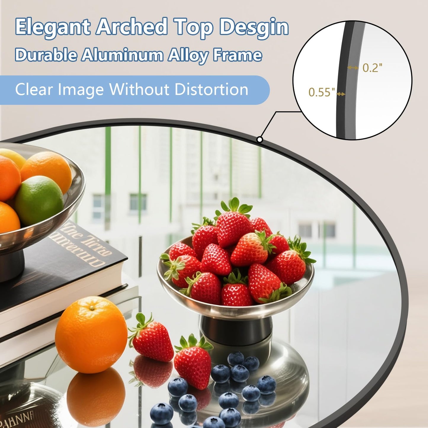 Arched Full Length Mirror, 76"X44" Oversized Black Floor Mirror Full Length, Tempered Glass Large Free Standing Mirror for Bedroom Living Room Clothing Store Gym, Aluminum Alloy Frame