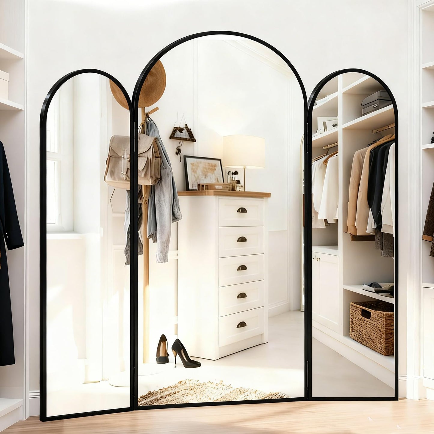 LXWZHK 3-Way Full Length Trifold Mirror, 78"x76" Oversized Large Standing Mirror with Aluminum Alloy Thin Frame, for Wedding Dress/Clothing Shop/Closet, Black