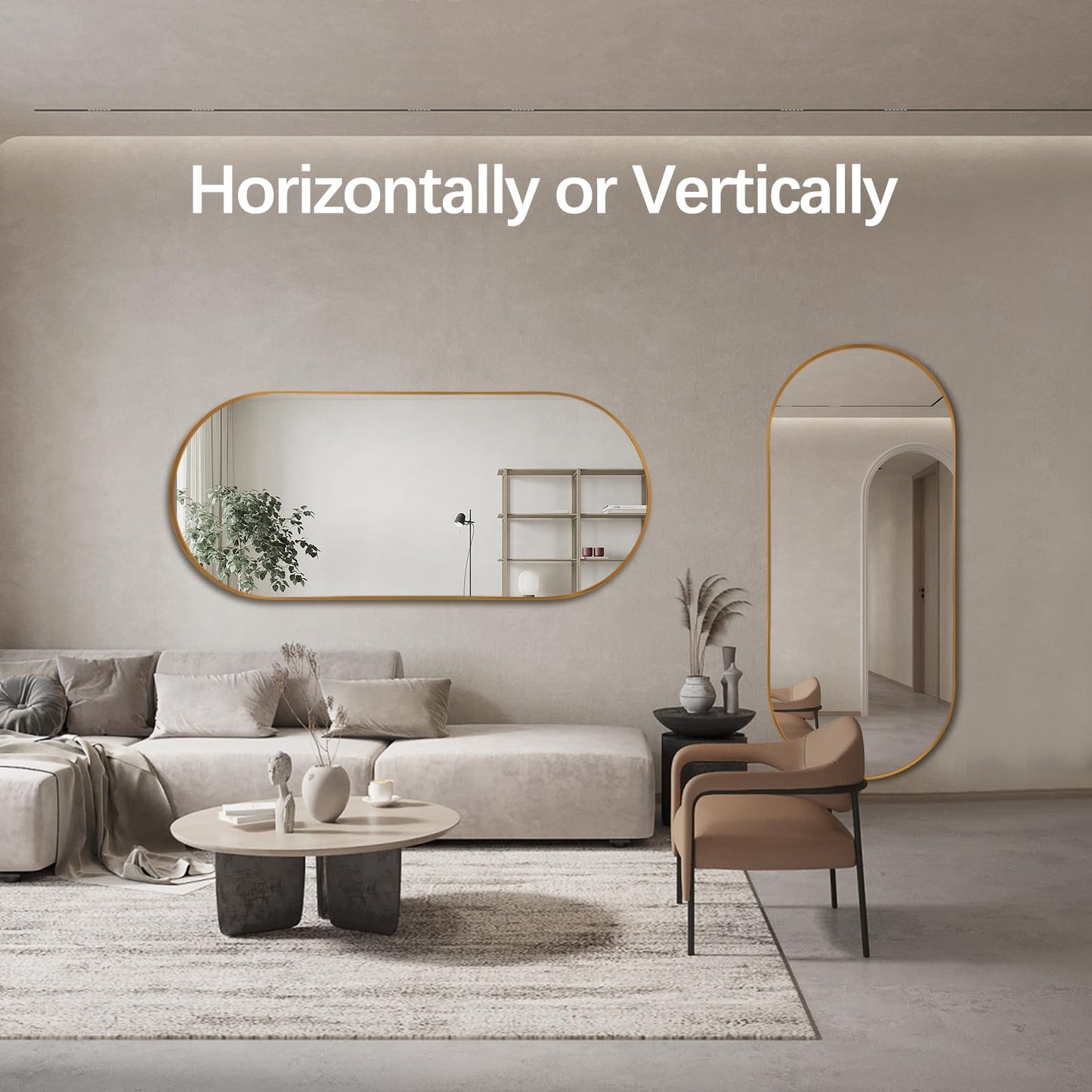 TheiaMo Oval Full Length Mirror, 71"×32" Wall-Mounted Floor Mirror with Metal Frame, Ultra-Clear Explosion-Proof Dressing Mirror, Simple and Classic Deco for Cloakroom/Bedroom/Living Room, Gold