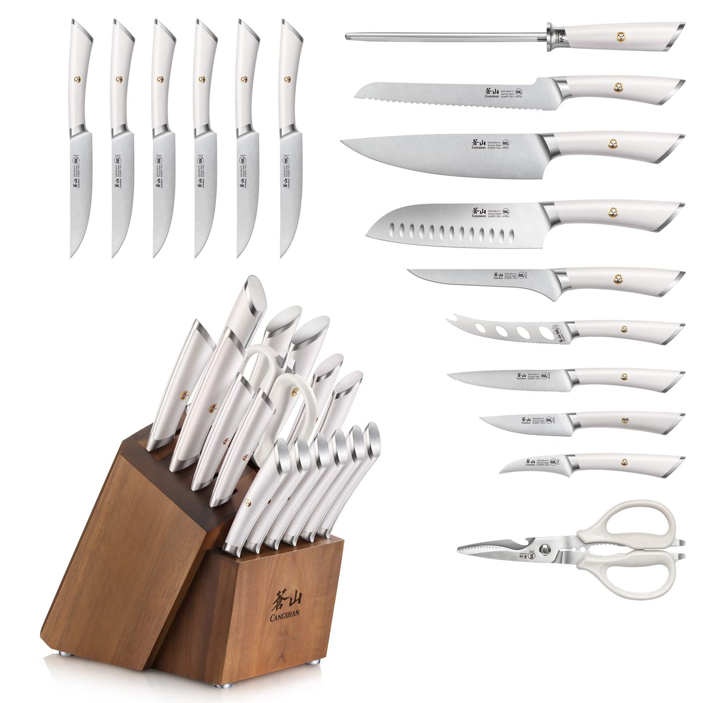 Cangshan ELBERT Series German Steel Forged Knife Block Sets (17-Piece, White)