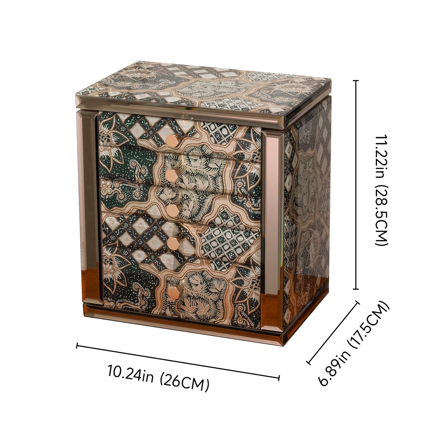 Homruilink High End Glass Jewelry Box, 5 Layer Jewelry Organizer for Women, Side Doors & Mirror, Velvet-Lined Storage for Rings & Necklaces, Ideal Gift (Emerald)